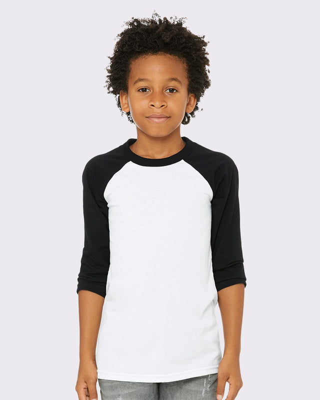 BELLA + CANVAS Youth Three-Quarter Sleeve Baseball Tee