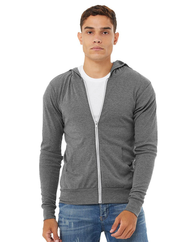 BELLA + CANVAS Men's Triblend Lightweight Full-Zip Hooded Long Sleeve Tee