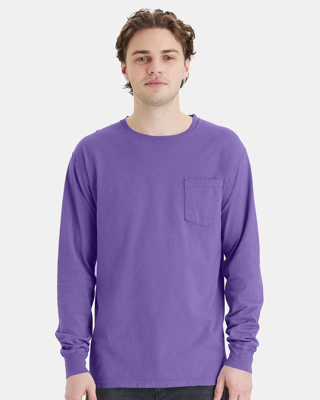 ComfortWash by Hanes Men's Garment-Dyed Long Sleeve T-Shirt With a Pocket