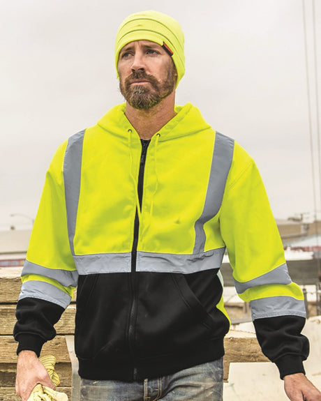 Kishigo Men's Hi-Vis Full-Zip Hooded Sweatshirt
