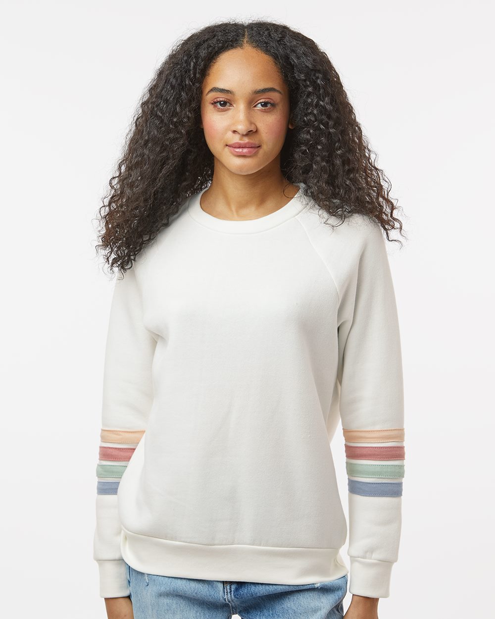 MV Sport Women's Striped Sleeves Crewneck Sweatshirt