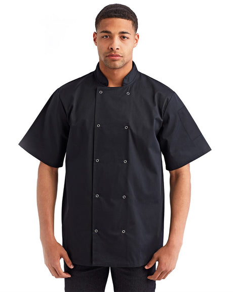 Artisan Collection by Reprime Men's Ten Studded Front Short Sleeve Chef Coat