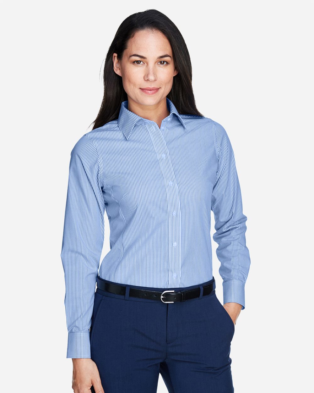 Devon & Jones Women's Crown Collection Banker Stripe Woven Dress Shirt