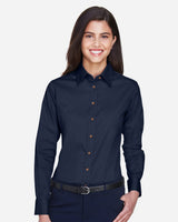 Harriton Women's Easy Blend Long Sleeve Twill Dress Shirt with Stain-Release