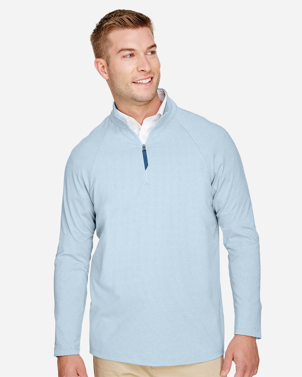 Devon & Jones Men's CrownLux Performance Clubhouse Micro-Stripe Quarter-Zip Pullover