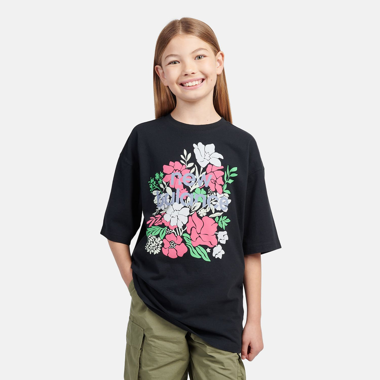 New Balance Girls' Stacked Floral Graphic T-Shirt-5