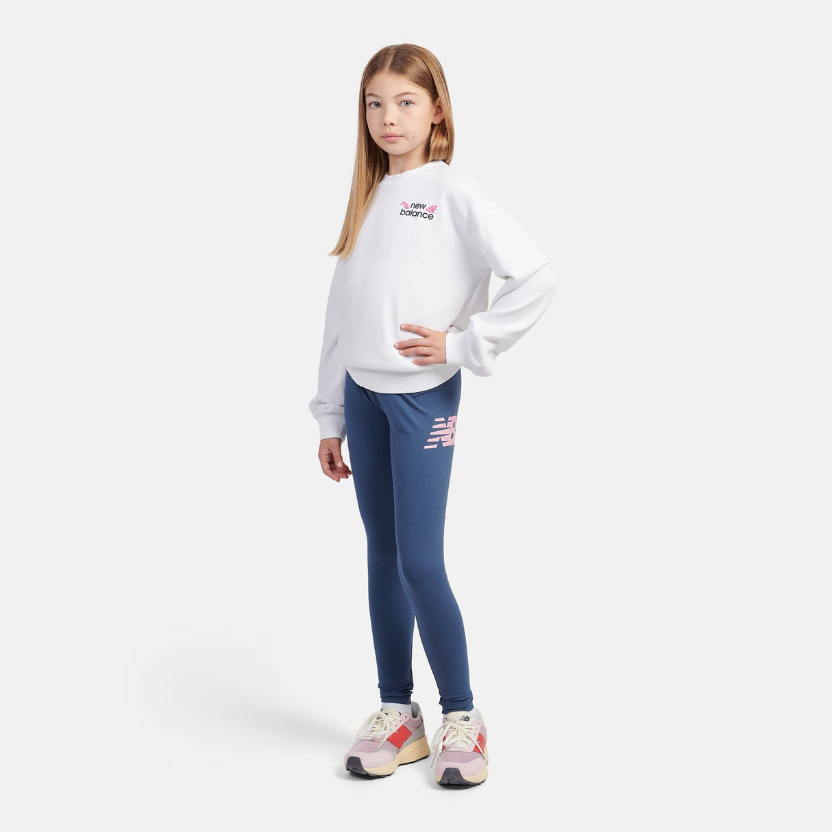 New Balance Girls' Floral Back Graphic Crew-5