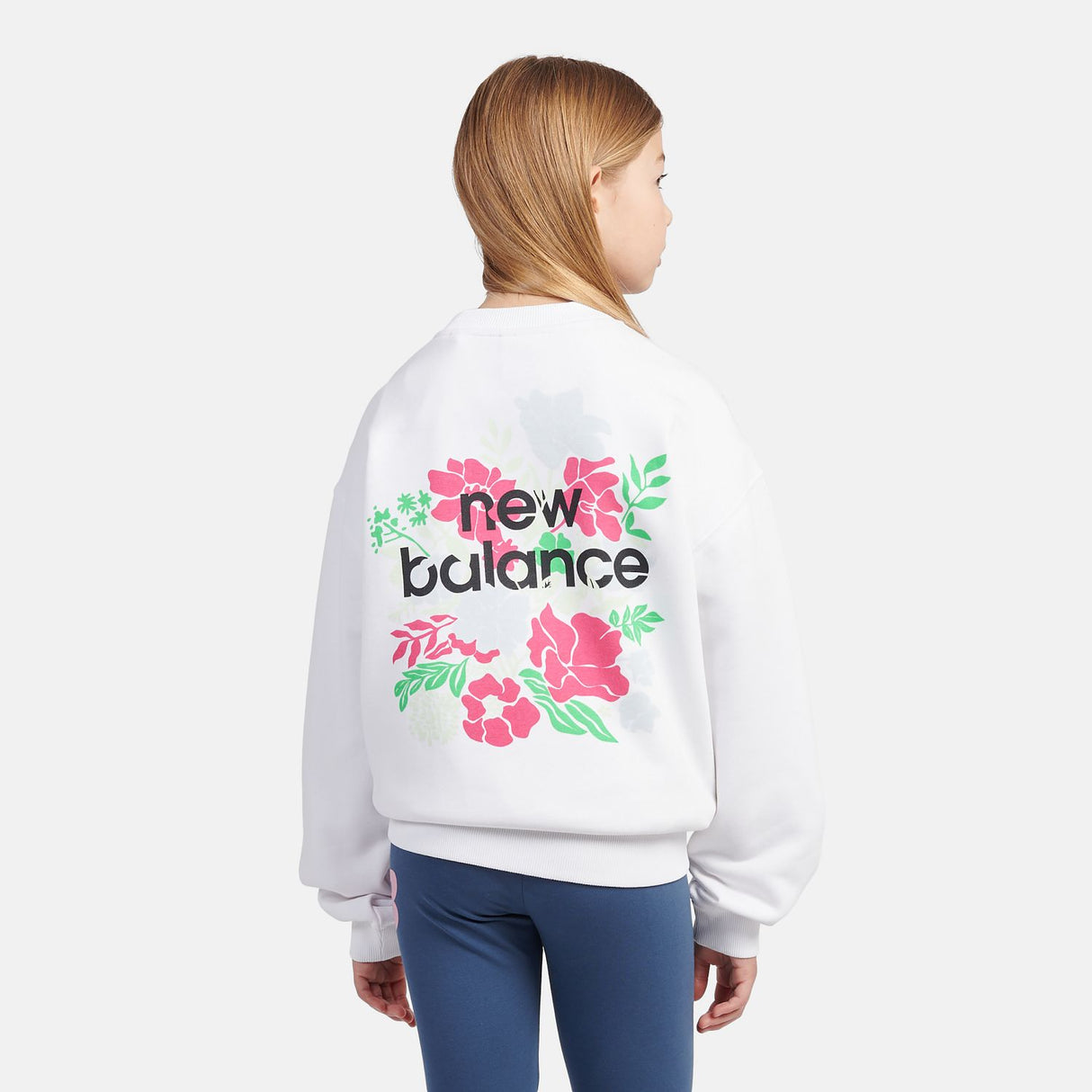 New Balance Girls' Floral Back Graphic Crew-8