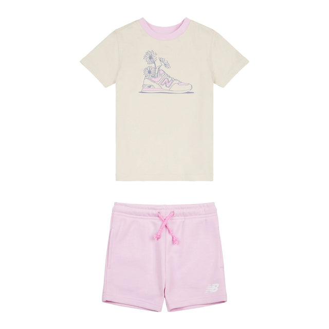 New Balance Girls' Floral Shoe Graphic Tee & Shorts Set-1