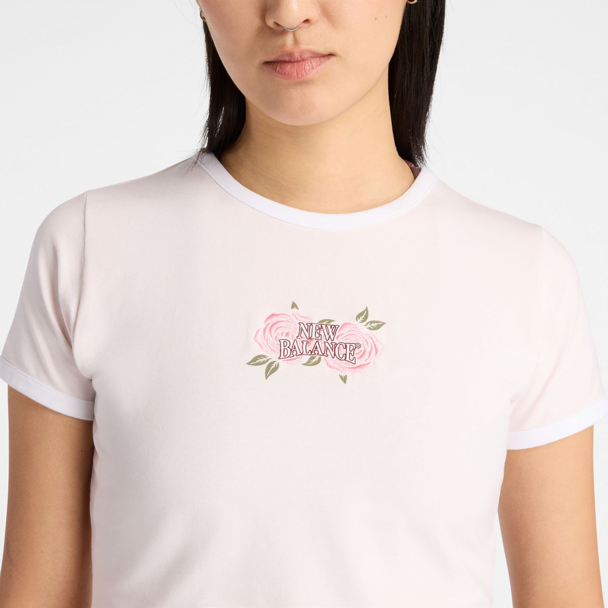 New Balance Women's Linear Rose Baby Doll T-Shirt-4