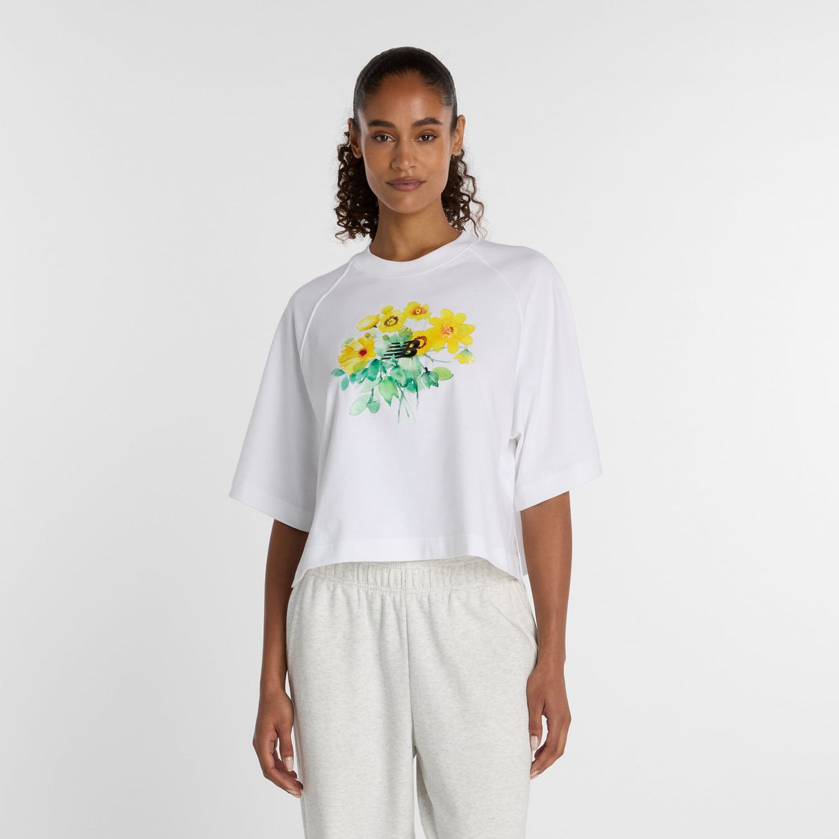 New Balance Women's Watercolor Yellow Boxy T-Shirt-1