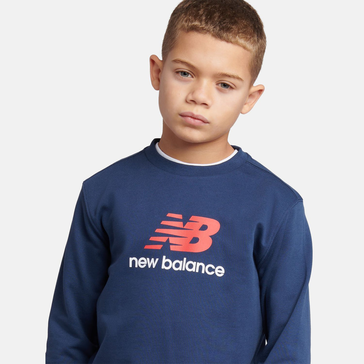 New Balance Boys' Brush Back Stacked Logo Crew-8