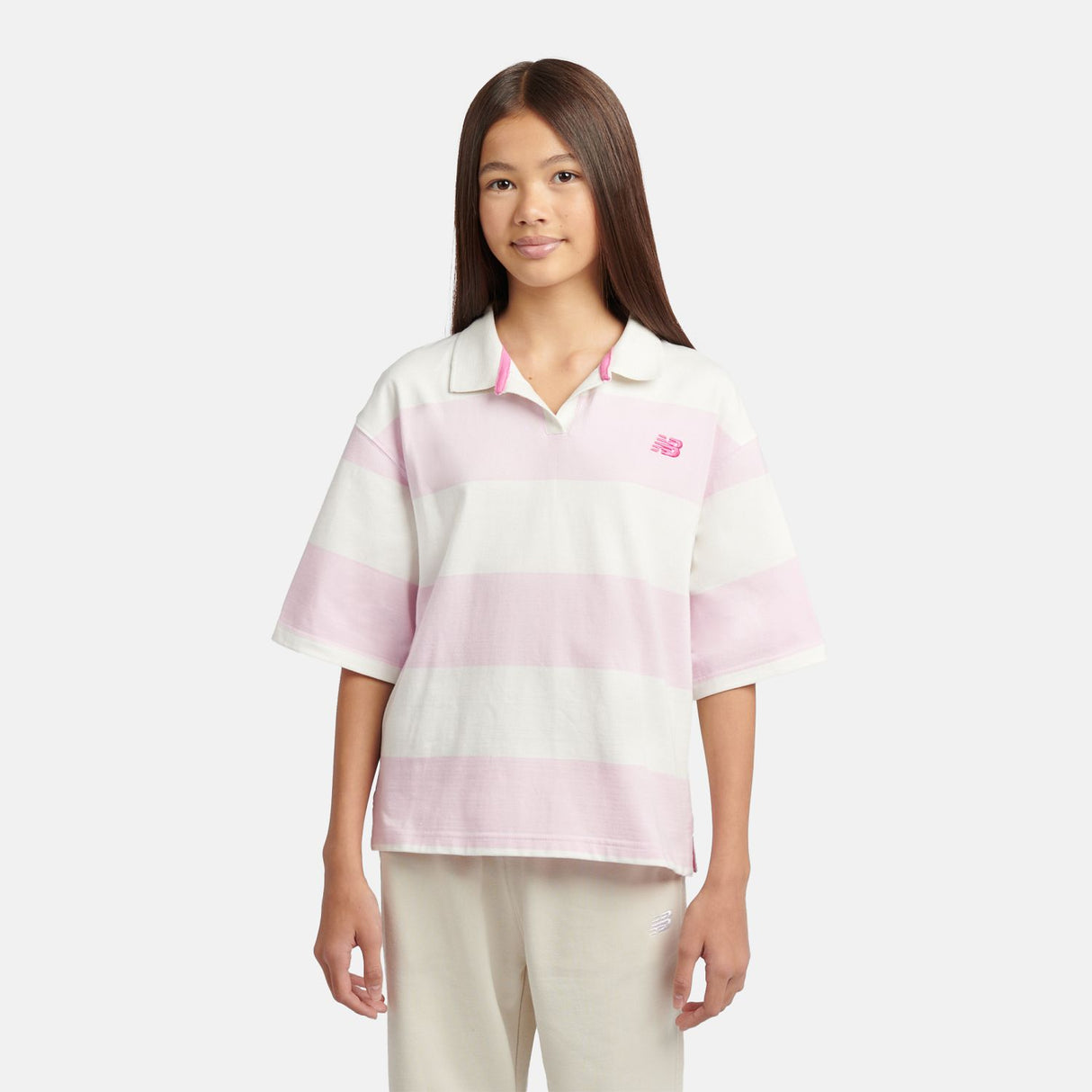 New Balance Girls' Striped Rugby Polo-1