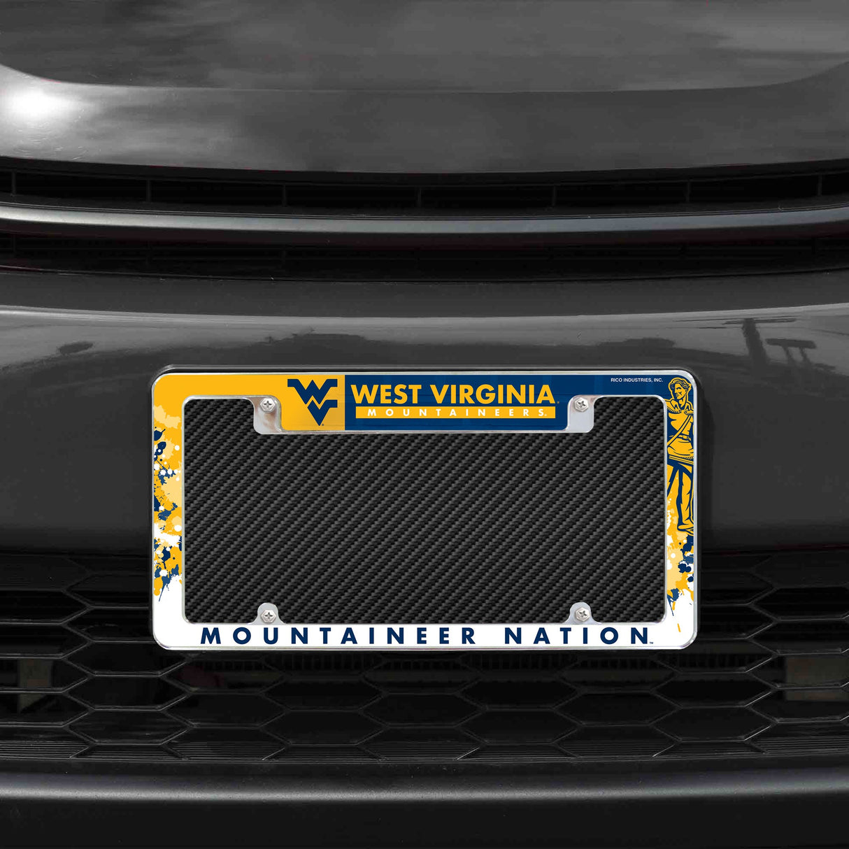 Rico Industries NCAA West Virginia Mountaineers Primary 12" x 6" Chrome License Plate Frame-1