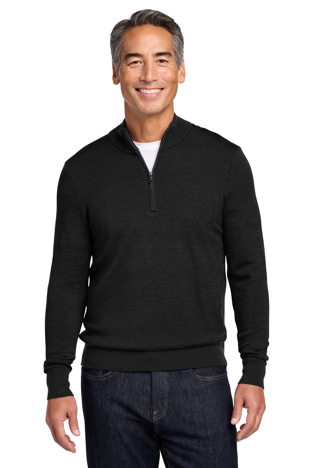 Brooks Brothers Men's   Washable Merino Birdseye 1/4-Zip Sweater BB18412