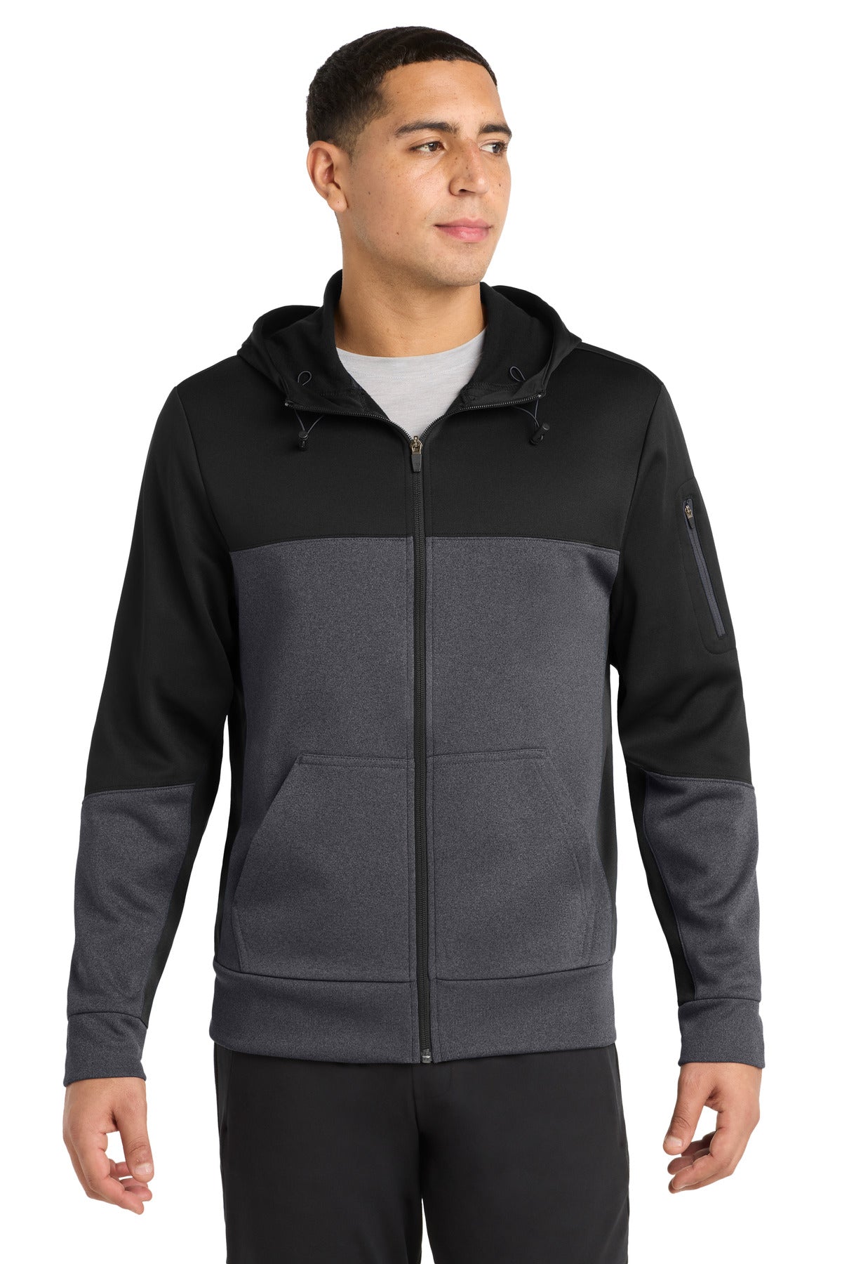 Sport-Tek Men's   Tech Fleece Colorblock Full-Zip Hooded Jacket