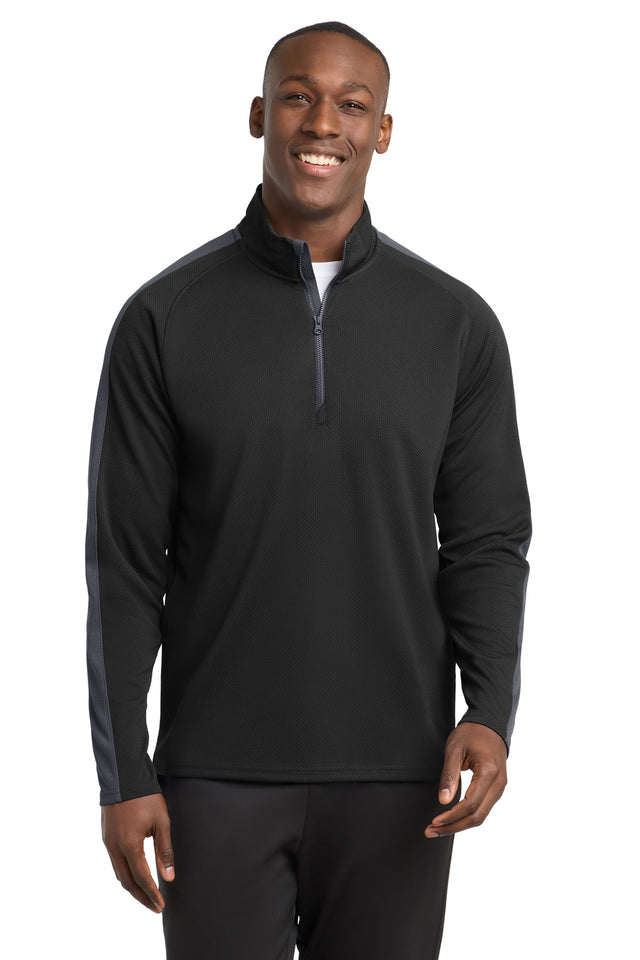 Sport-Tek Men's   Sport-Wick   Textured Colorblock 1/4-Zip Pullover