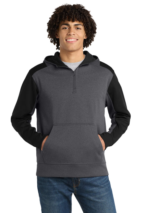 Sport-Tek Men's    Tech Fleece Colorblock 1/4-Zip Hooded Sweatshirt