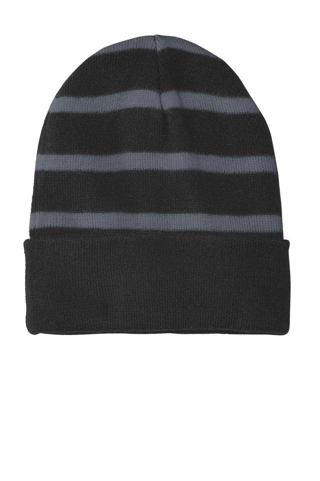 Sport-Tek Men's   Striped Beanie with Solid Band