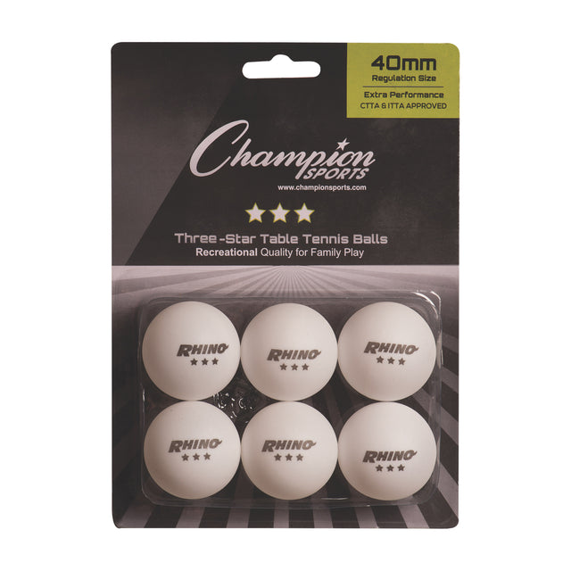 Champion Sports 3-Star Tournament Table Tennis Balls, 6/Pack White