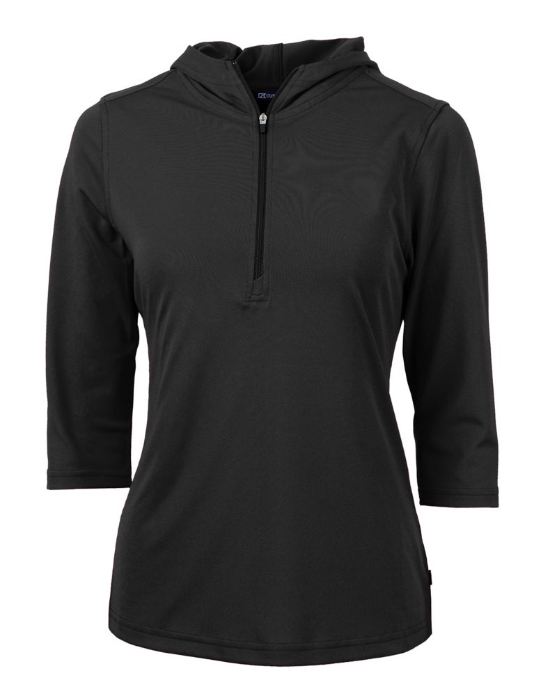 Cutter & Buck Womens Virtue Recycled Featherlight Pique Half Zip Hooded Pullover