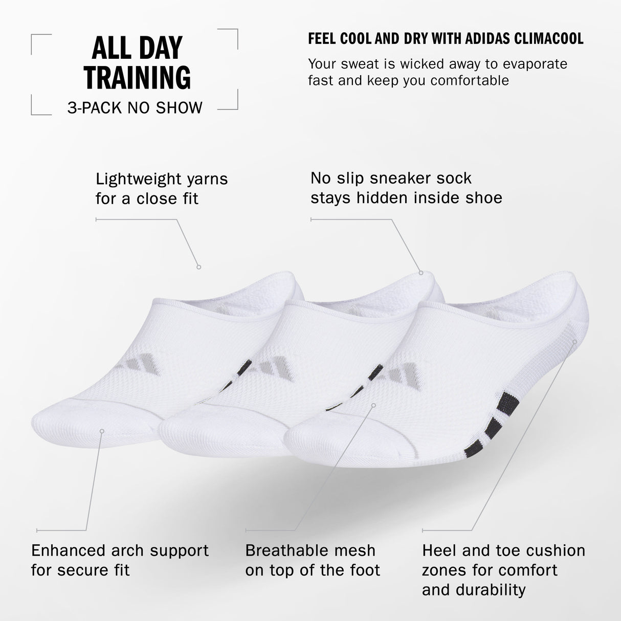 adidas Men's All Day Training 3-Pack Super No Show Sock-2