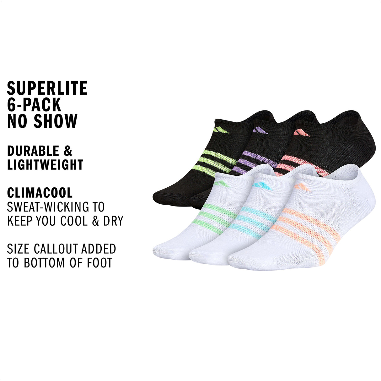 adidas Girl's Superlite 6-Pack No Show Sock-2