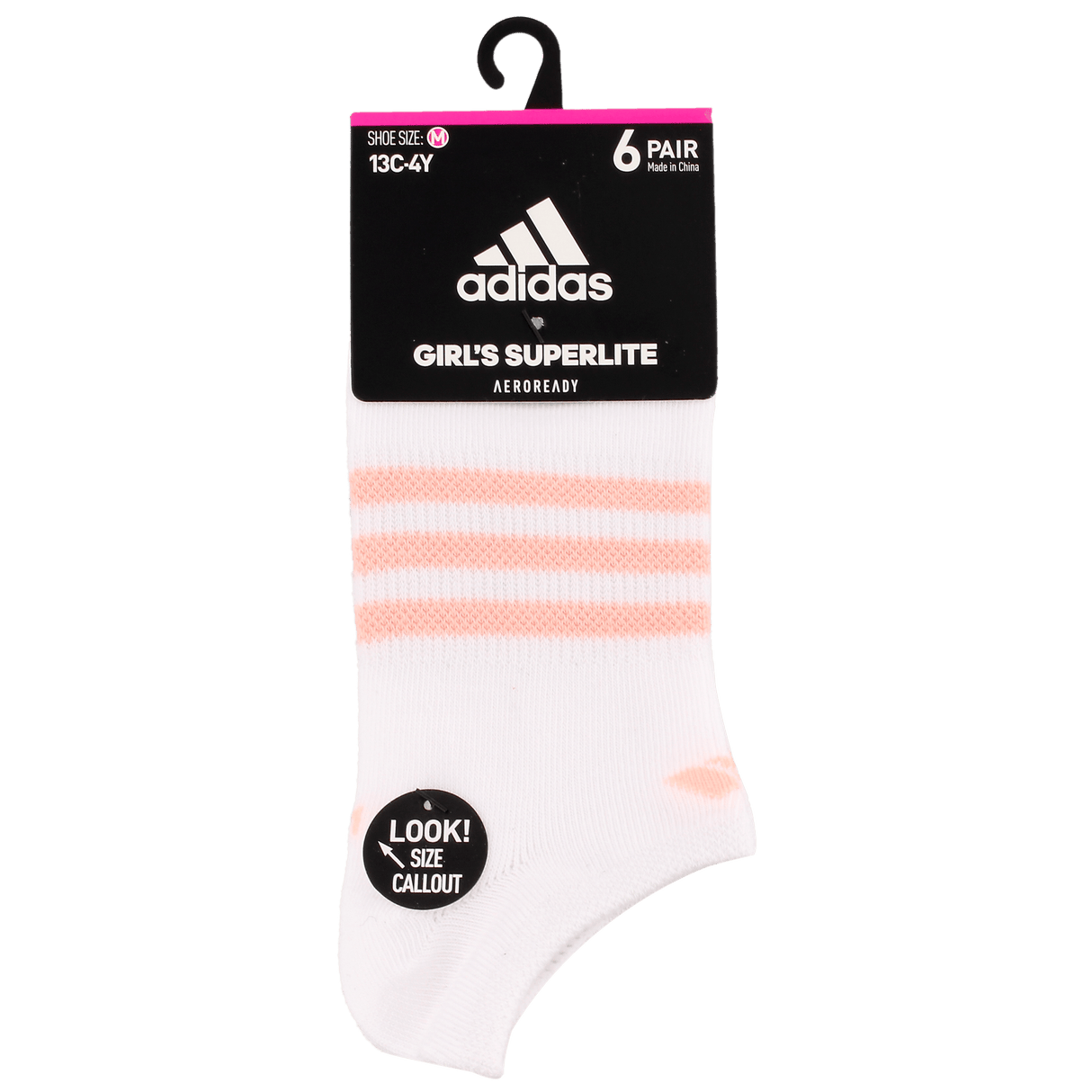 adidas Girl's Superlite 6-Pack No Show Sock-8