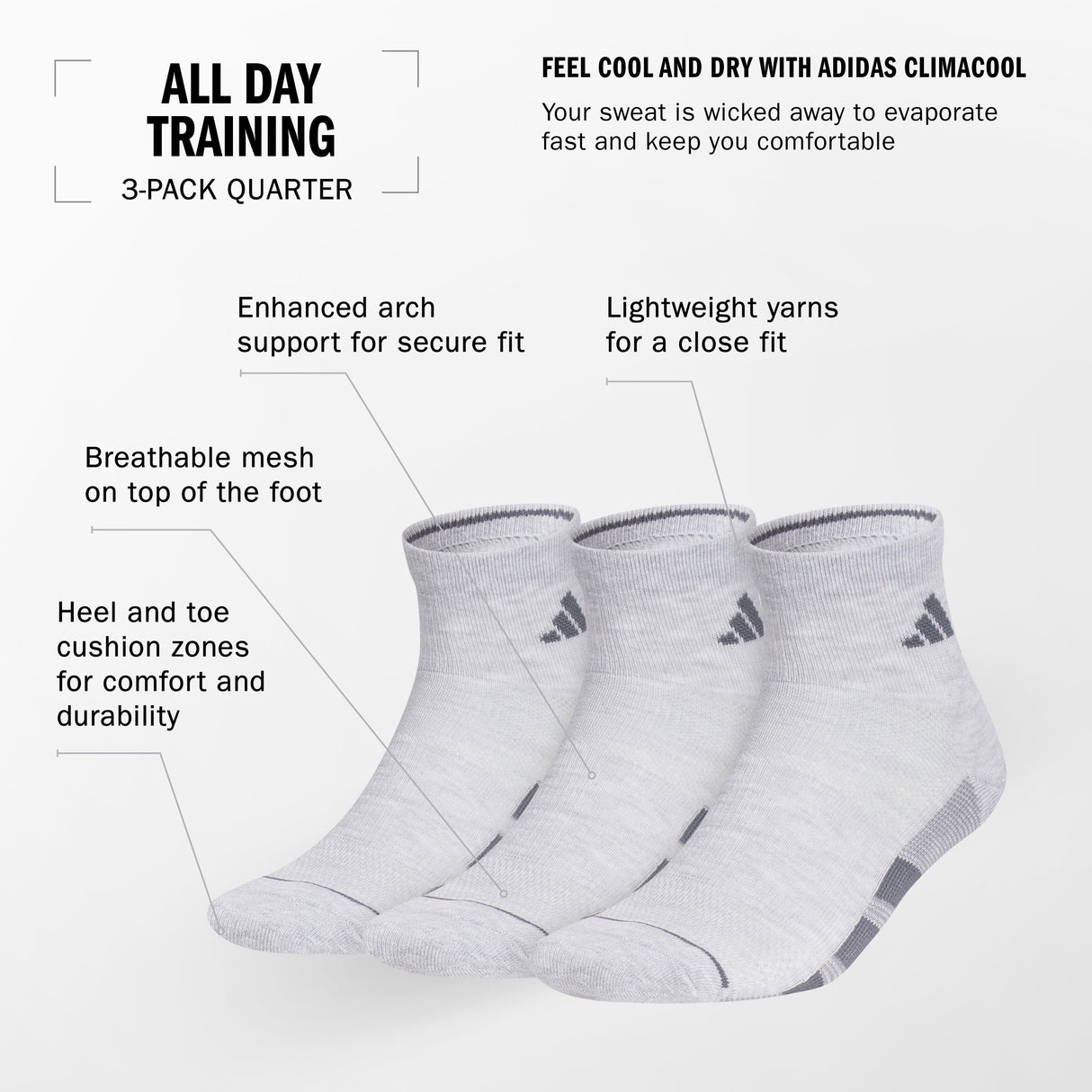 adidas Men's All Day Training 3-Pack Quarter Sock-2
