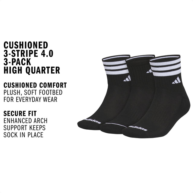 adidas Men's Cushioned 3-Stripe 4.0 3-Pack High Quarter Sock-2