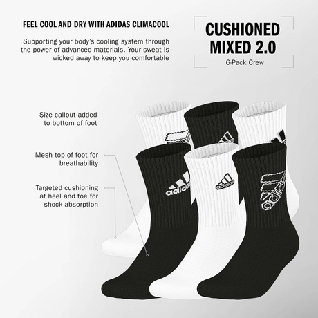 adidas Youth Cushioned Mixed 2.0 6-Pack Crew Sock-2