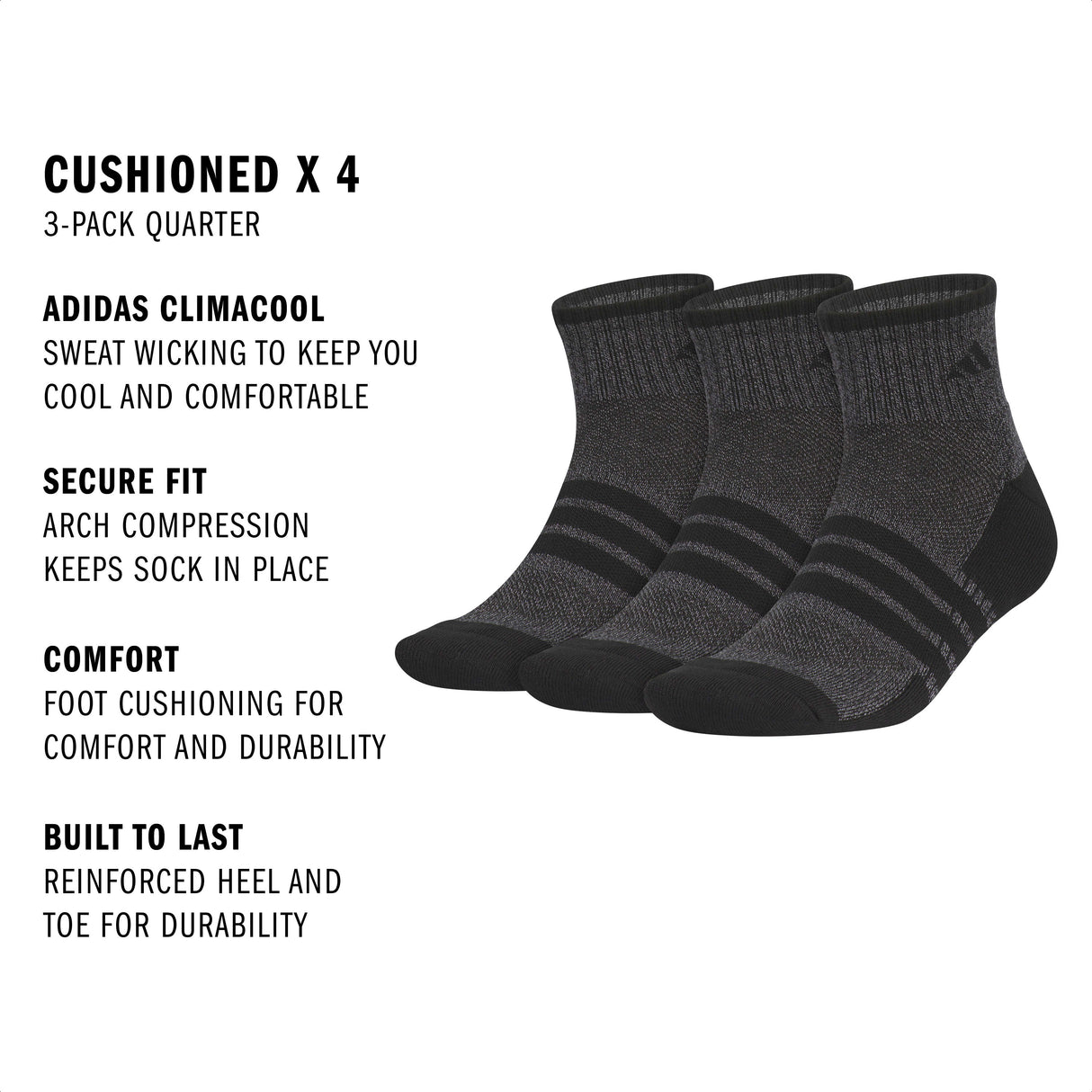 adidas Men's Cushioned X4 3-Pack Quarter Sock-2