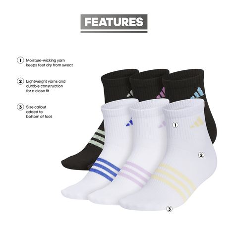 adidas Girl's Superlite 3.0 6-Pack Quarter Sock-2