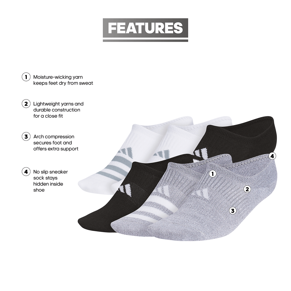 adidas Women's Superlite 3.0 6-Pack Super No Show Sock-2