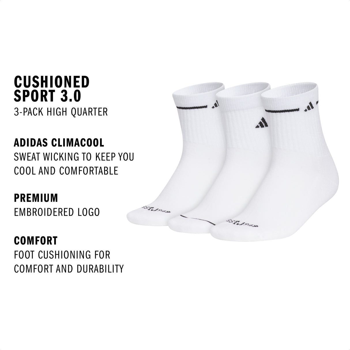 adidas Women's Cushioned Sport 3.0 3-Pack High Quarter Sock-2