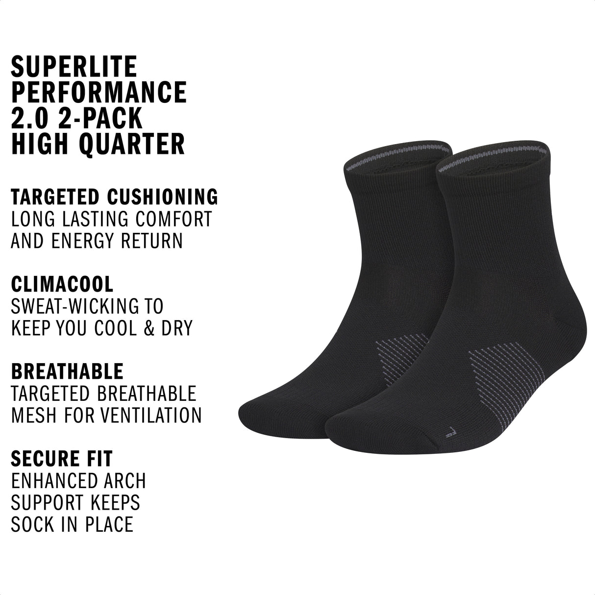 adidas Unisex Superlite Performance 2.0 2-Pack High Quarter Sock-2