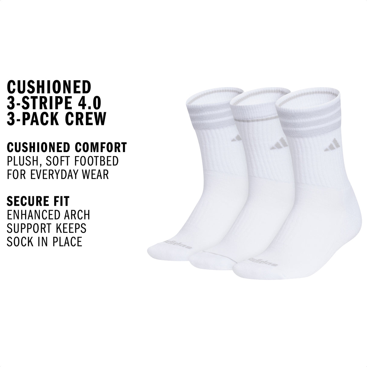 adidas Women's Cushioned 3-Stripe 4.0 3-Pack Crew Sock-2