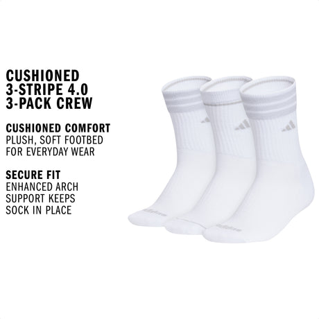 adidas Women's Cushioned 3-Stripe 4.0 3-Pack Crew Sock-2