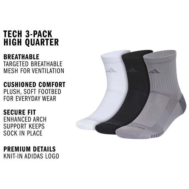 adidas Men's Tech 3-Pack High Quarter Sock-2