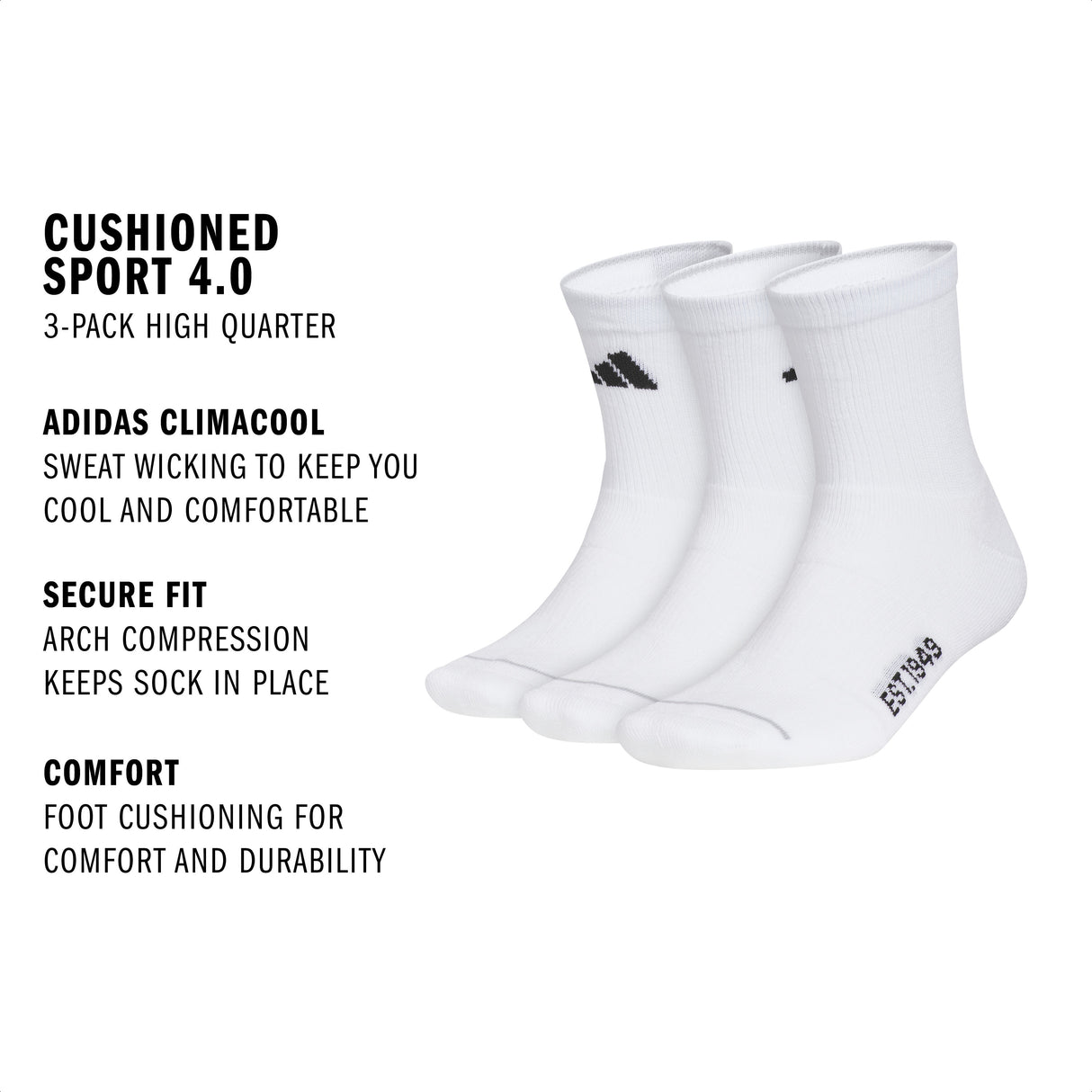 adidas Men's Cushioned Sport 4.0 3-Pack High Quarter Sock-2