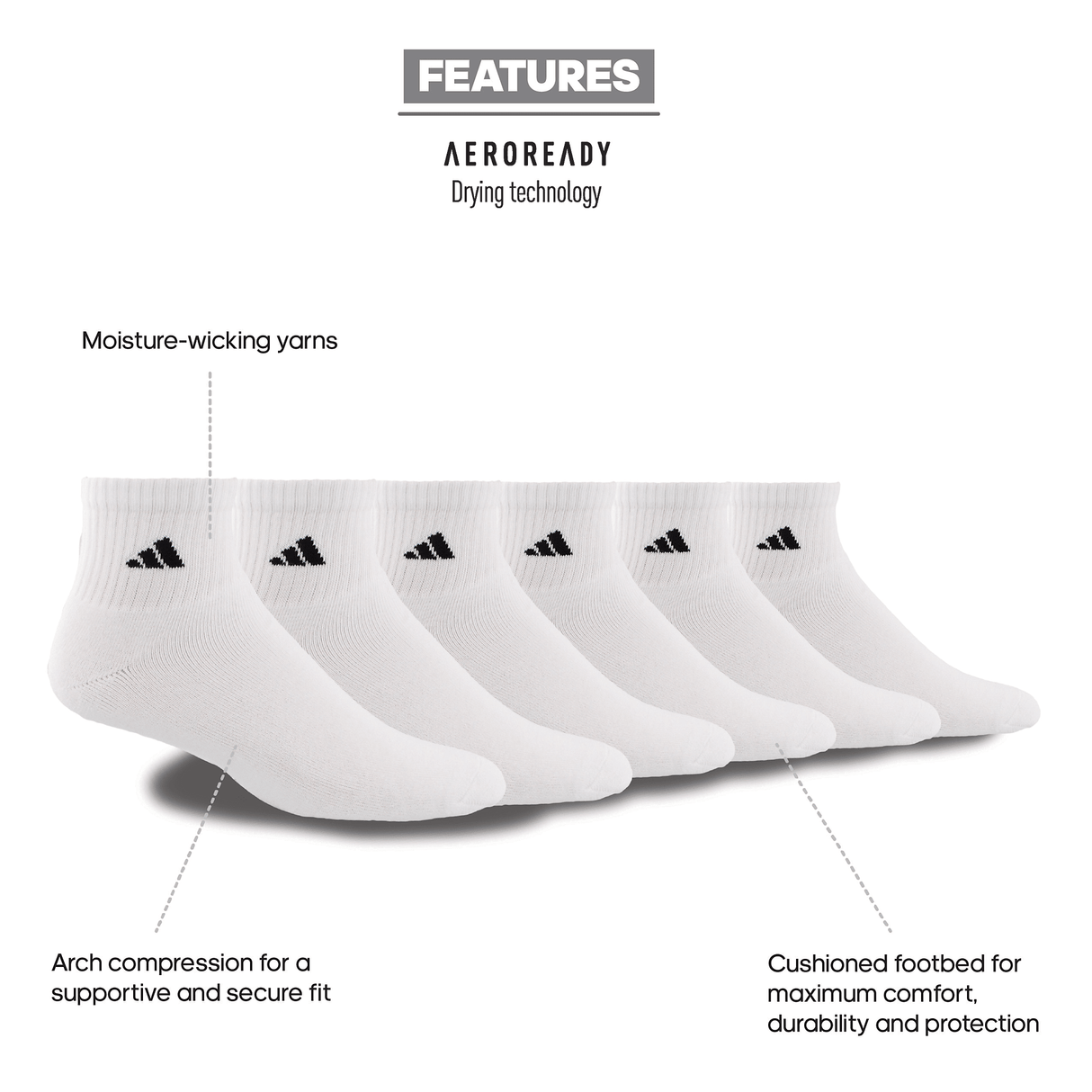 adidas Men's Athletic Cushioned 6-Pack Quarter Sock-2