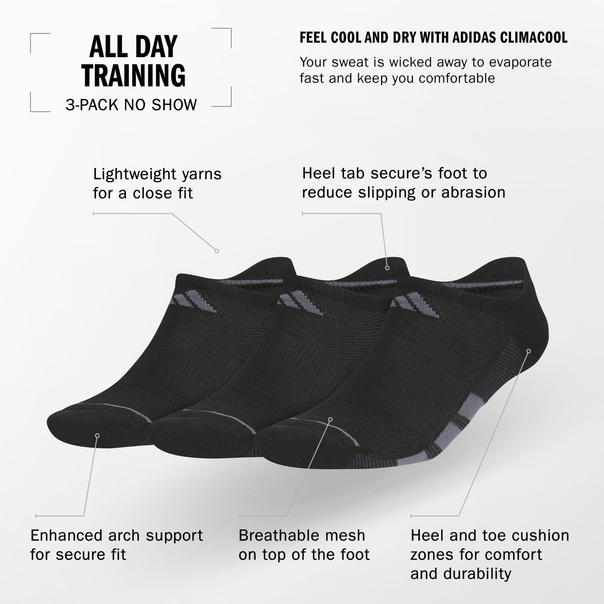 adidas Men's All Day Training 3-Pack No Show Sock-2