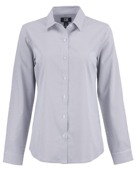 Cutter & Buck Women's Skyline Recycled Pinstripe Long Sleeve Spread Collar Dress Shirt