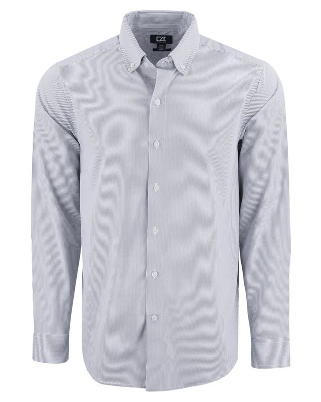 Cutter & Buck Men's Skyline Recycled Pinstripe Long Sleeve Button Down Dress Shirt