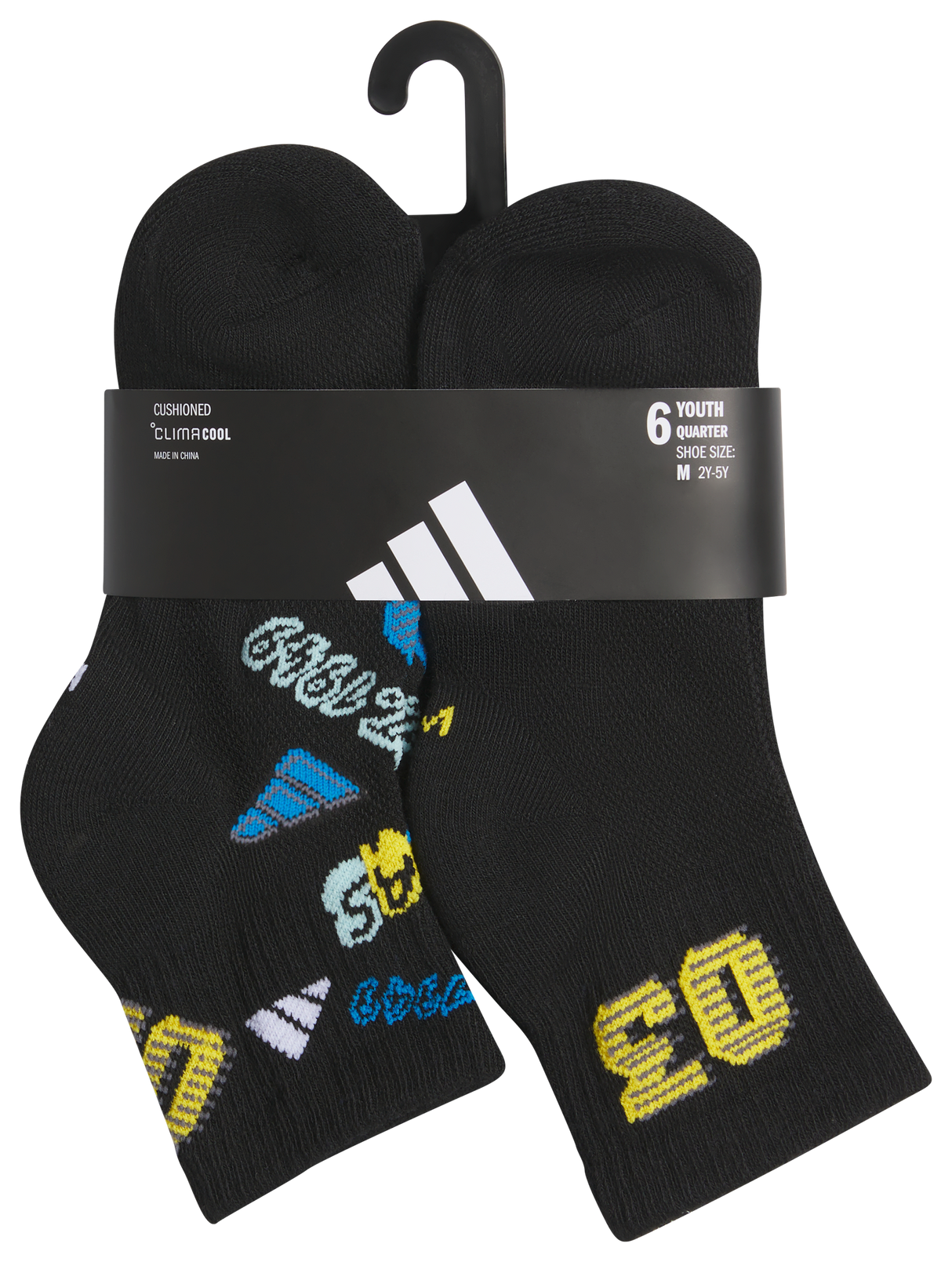 adidas Youth Cushioned Graphic 2.0 6-Pack Quarter Sock-5