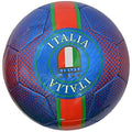 Vizari Italia soccer ball in bright blue with red and green vertical stripes and central Italia crest