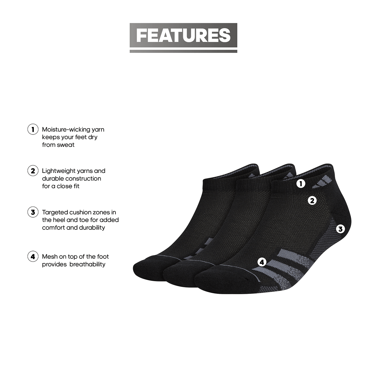 adidas Men's Superlite Stripe 3 3-Pack Low Cut Sock-2