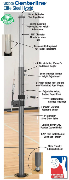 Bison Volleyball Centerline Elite Steel Hybrid System without Padding