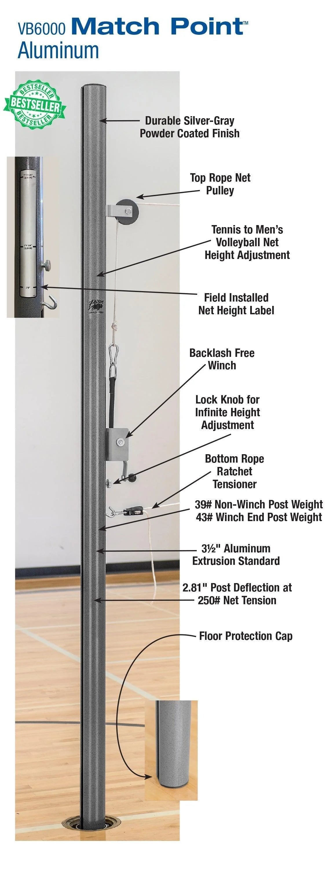 Bison Volleyball Match Point Aluminum System without Padding