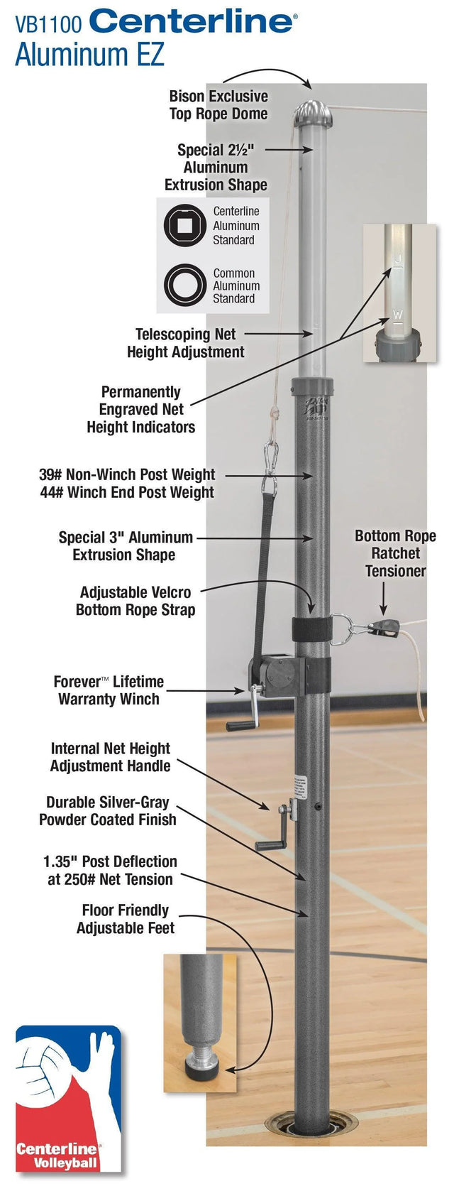 Bison Volleyball Centerline Aluminum EZ System without Padding